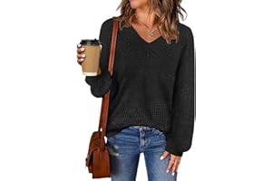 MixShe Womens Knit Sweaters 2025 Fall V Neck Long Sleeve Pullover Casual Loose Tops