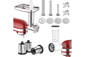 Meat Grinder & Slicer Shredder Attachments for KitchenAid Stand Mixer, Meat Grinder with Sausage Stuffer Tubes and Slicer Shredder Set, 2 Pcs Attachment Set for KitchenAid Mixers by Cofun