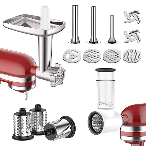Meat Grinder & Slicer Shredder Attachments for KitchenAid Stand Mixer, Metal Meat Grinder with Sausage Stuffer Tubesand and Slicer shredder Set, For KitchenAid Mixer Accessories By Cofun