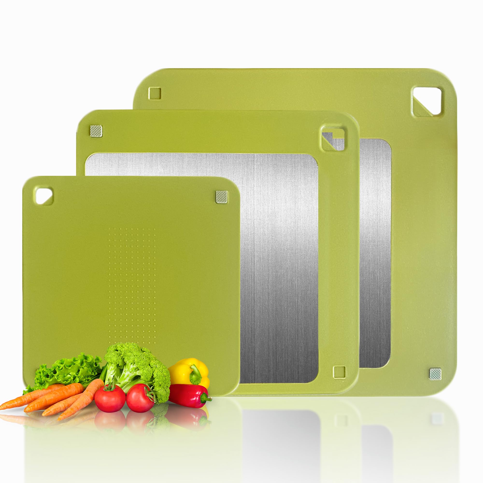 Photo 1 of ***FACTORY SEALED*** UNIKQ Stainless Steel Cutting Board - Cutting Board Set of 3 with Storage & Grater-PP Eco-Friendly Preventing Cross-contamination - Non-Slip Double Sided