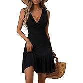 FENSACE Women's Summer Sleeveless Sexy Wrap V Neck Floral Sundress Mini Dress
