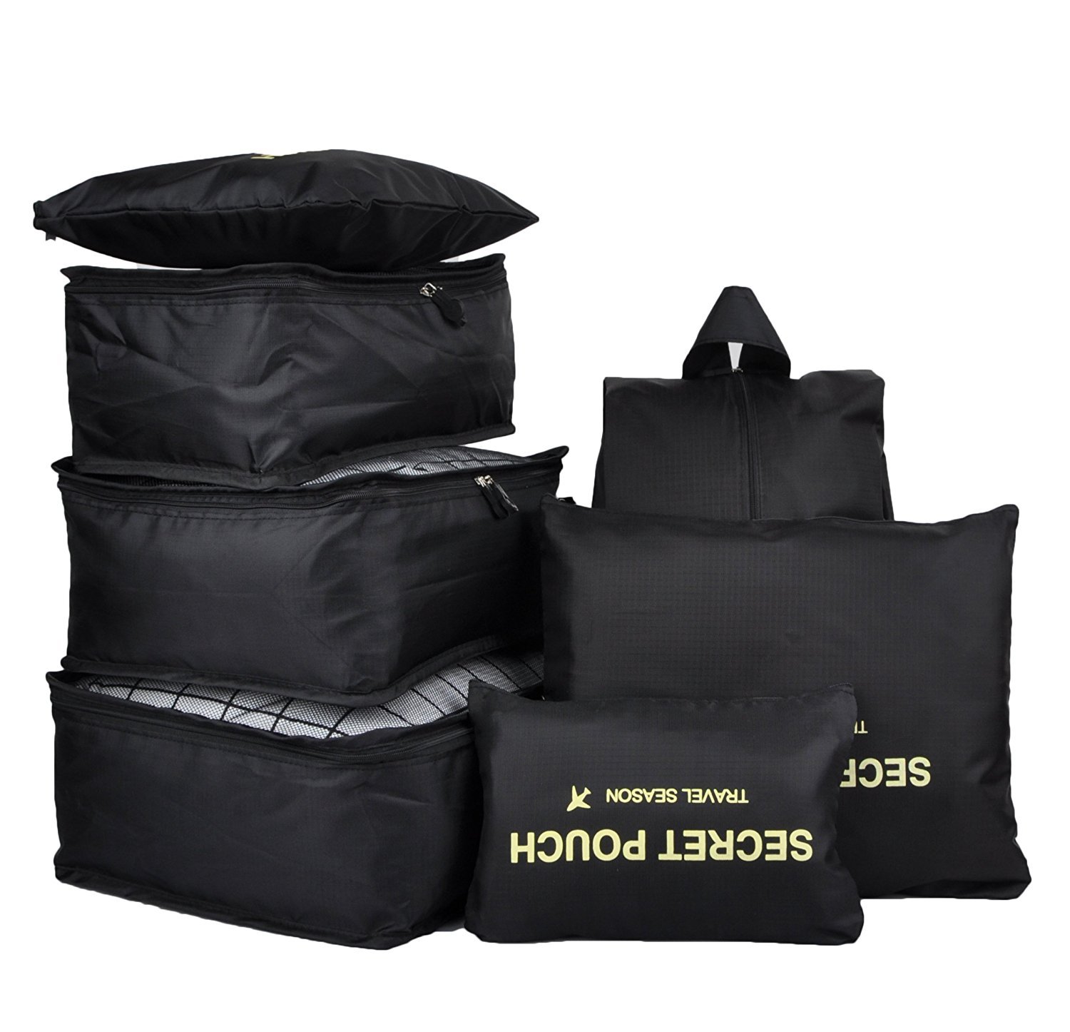 Rojeam Packing Cubes 7 Pcs Travel Luggage Organizer Packing Organizers Set (Black)