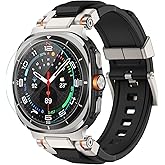 amBand for Samsung Galaxy Watch Ultra (2025/2024) Bands for Men, Metal Connector Rugged Strap with Glass Screen Protector Compatible with Galaxy Watch 7 Ultra 47mm Accessories - Titanium Silver/Black