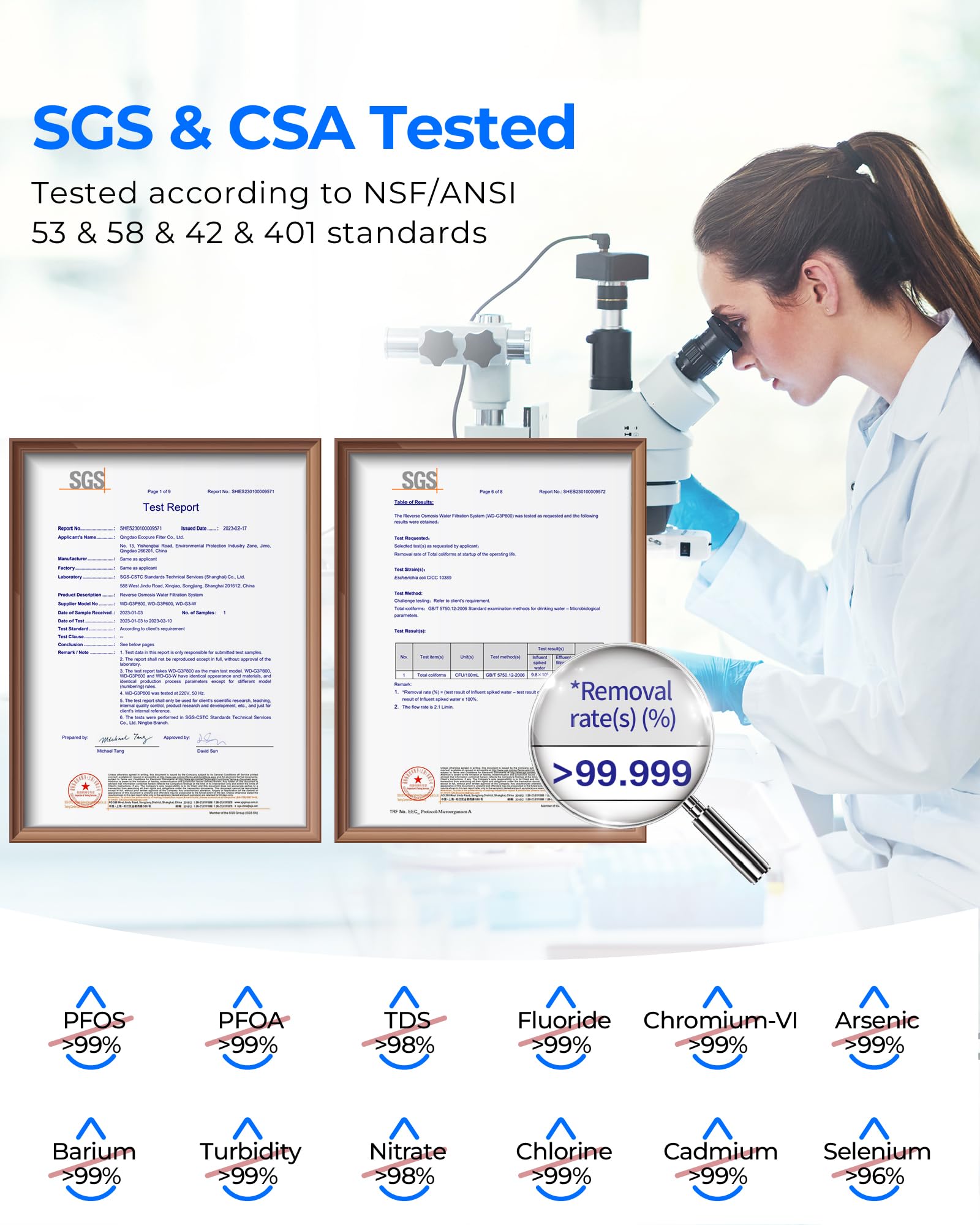 Waterdrop G3P800 Reverse Osmosis System, 800 GPD Fast Flow, NSF/ANSI 42 & 53 & 58 & 372 Certified, 3:1 Pure to Drain, Tankless Under Sink RO Water Filter System, LED Purifier, Smart Faucet