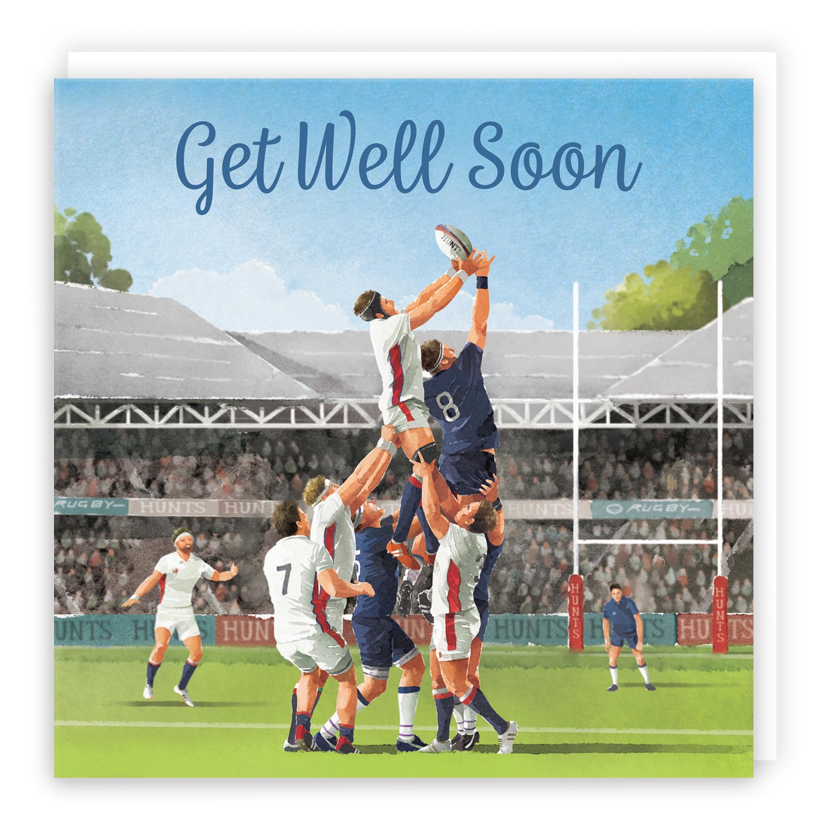Hunts England - Rugby Get Well Soon Card For Him - Milo's Gallery - Sport Get Well Card - Feel Better Soon Card For Rugby Fans - For Boys, Men, Husband, Dad, Grandad, Son, Brother
