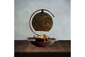 Pamopamo Indoor Waterfall Tabletop Moon Fountain, Home Décor Soothing Rain Sound Meditation Relaxing Fountains, Nature Slate Water Feature with Light for Room Office Table Decoration-13.4" Tall