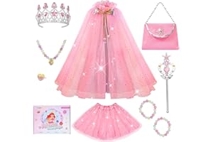 Meland Princess Dress up Clothes for Girl, 11Pcs Princess Cape with Kid Crown Toys,Dresses for Girl 3,4,5,6,7,8 Birthday Gift