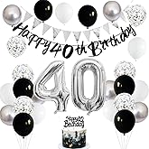 40th Birthday Decorations for Men, Navy Blue Silver 40th Birthday Balloons with Blue Happy 40th Banner 40 Cake Topper Decor Number 40 Balloon for Women 40th Party Decoration