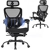 MALOL Ergonomic Mesh Office Chair with Footrest, Executive High Back Computer Desk Chair with 3D Adjustable Headrest &amp; 5-Level Lumbar Support, Reclining Tilt Lock, 3D Arms, 300LBS Capacity, Black
