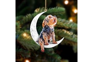 JXUEYCH Dog Sit On The Moon Dog Memorial Keepsake Christmas Remembrance Ornament to Remember Loved - Loss of Pet Gifts (Yorkshire)