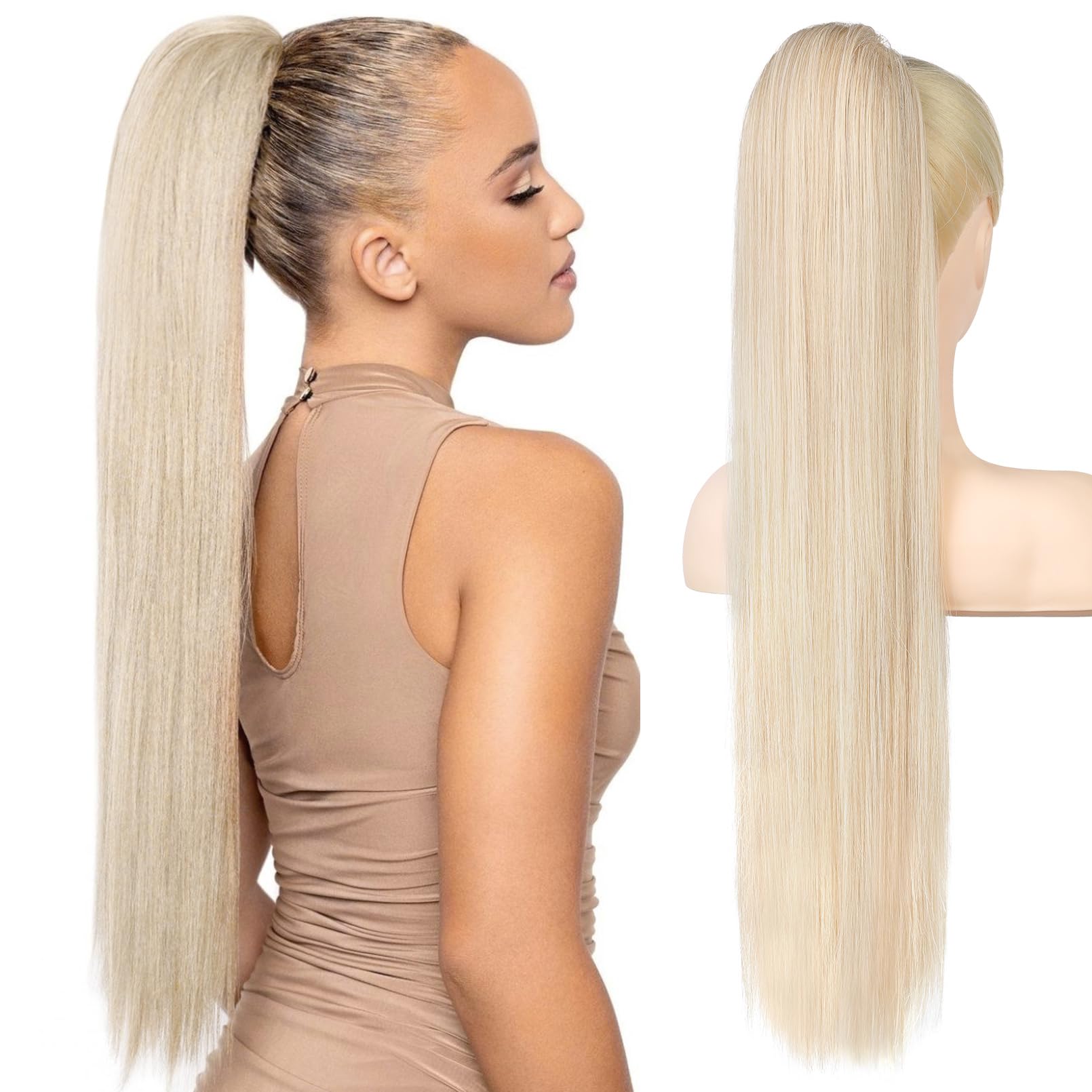 REECHO Ponytail Extension, 28" Long Straight Drawstring Pony Hair Extension Synthetic Pony Tail Hairpiece for Women — image 1