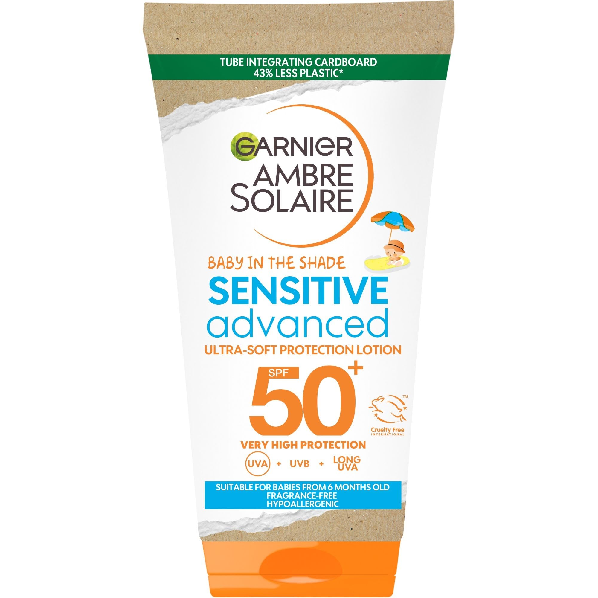 Garnier Ambre Solaire Baby Sun Cream, Travel Sunscreen, Baby in the Shade Ultra-Soft Sunscreen SPF50 50ml, UVB & YVA Protect, Hypoallergenic, Fragrance Free, Suitable for Sensitive Skin