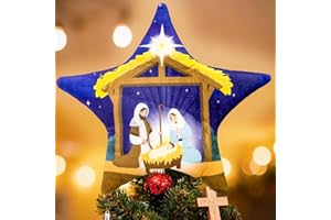 Eyourlife Jesus Nativity Tree Topper, 8 Inch Velvet Christmas Star Tree Topper with Tree Tie Straps Double-Layer Sponge Tree Decoration for Family Winter Holiday Party Supplies and Gifts