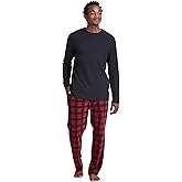 Hanes Mens X-Temp Waffle Knit Microfleece Sleep Set, M, Black-Red Plaid