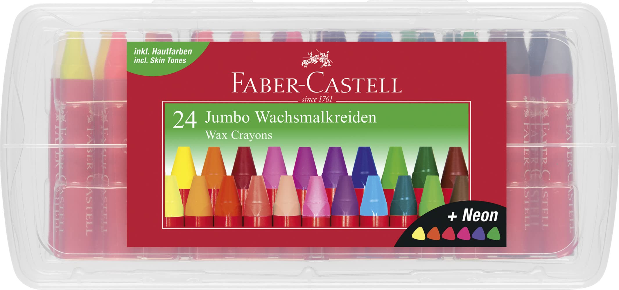Faber-Castell - Jumbo Wax Crayons, 24 pc (120034), Neon
