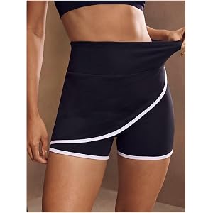 Women Tummy Control Tennis Shorts Quick Dry Fabric Running Workout Contrast White Trim