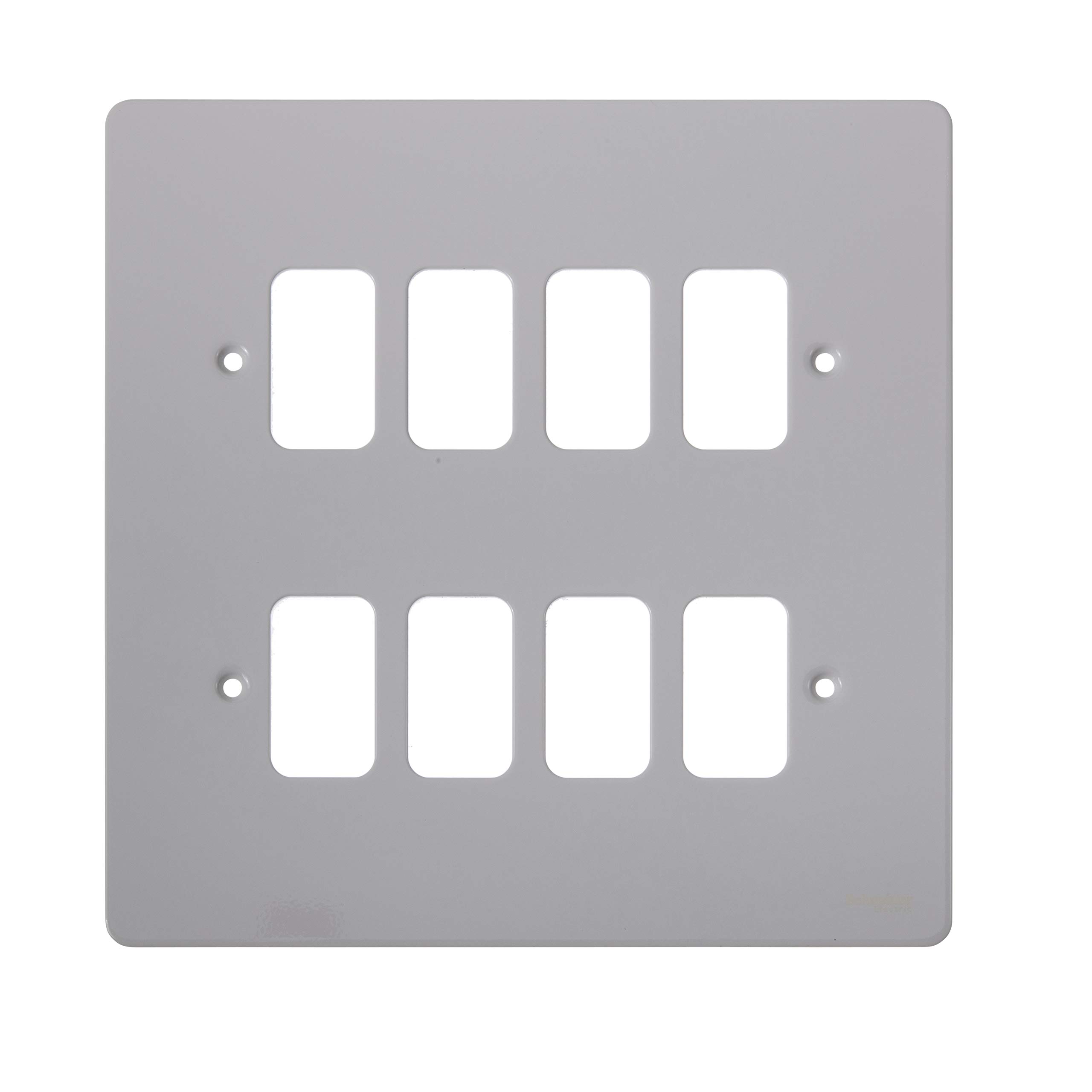 Schneider Electric Ultimate Flat Plate - 8 Gang Grid Faceplate, with Mounting Frame, GUG08GPW, White