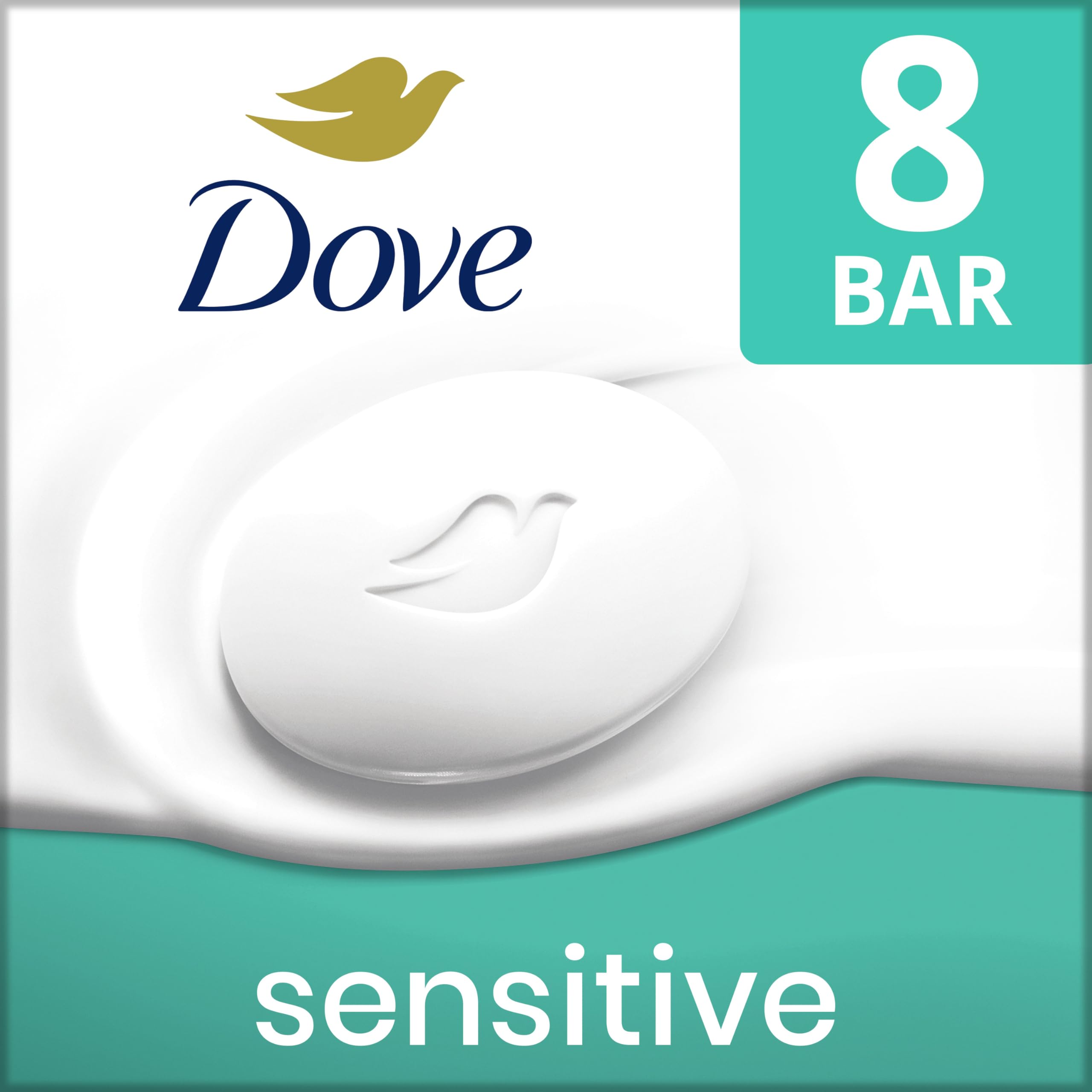 Dove Beauty Bar Soap Sensitive, 8 Bars for Sensitive Skin, Fragrance Free and Hypoallergenic 3.75 oz