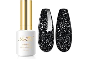 Imtiti Glitter Gel Nail Polish, 0.5 Fl Oz Black Glitter Gel Polish Soak Off LED U V Nail Gel Polish Nail Polish DIY Nail Art Starter Manicure Salon Gel Polish Kit(Package may vary)
