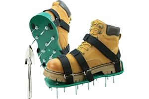 MILLUXXi Lawn Aerator Shoes with Dual Straps on Instep for Effectively Aerating Lawn Soil, Aerator Lawn Tool One Size Fits All Pre-Assembled Heavy Duty Spiked Sandals for Yard Patio Garden Grass Green