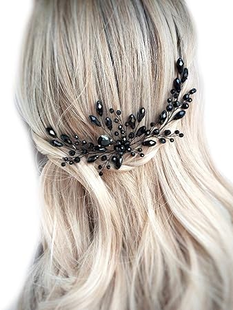 Amazon Com Aegenacess 1 Pc Black Wedding Hair Pins Crystal