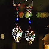 Outdoor Solar Lantern Solar Lights Outdoor Colorful LED Lanterns Powered Waterproof Garden Lanterns Retro Metal Lights with Handle for Garden Patio Yard Decor,2 Pack Brown