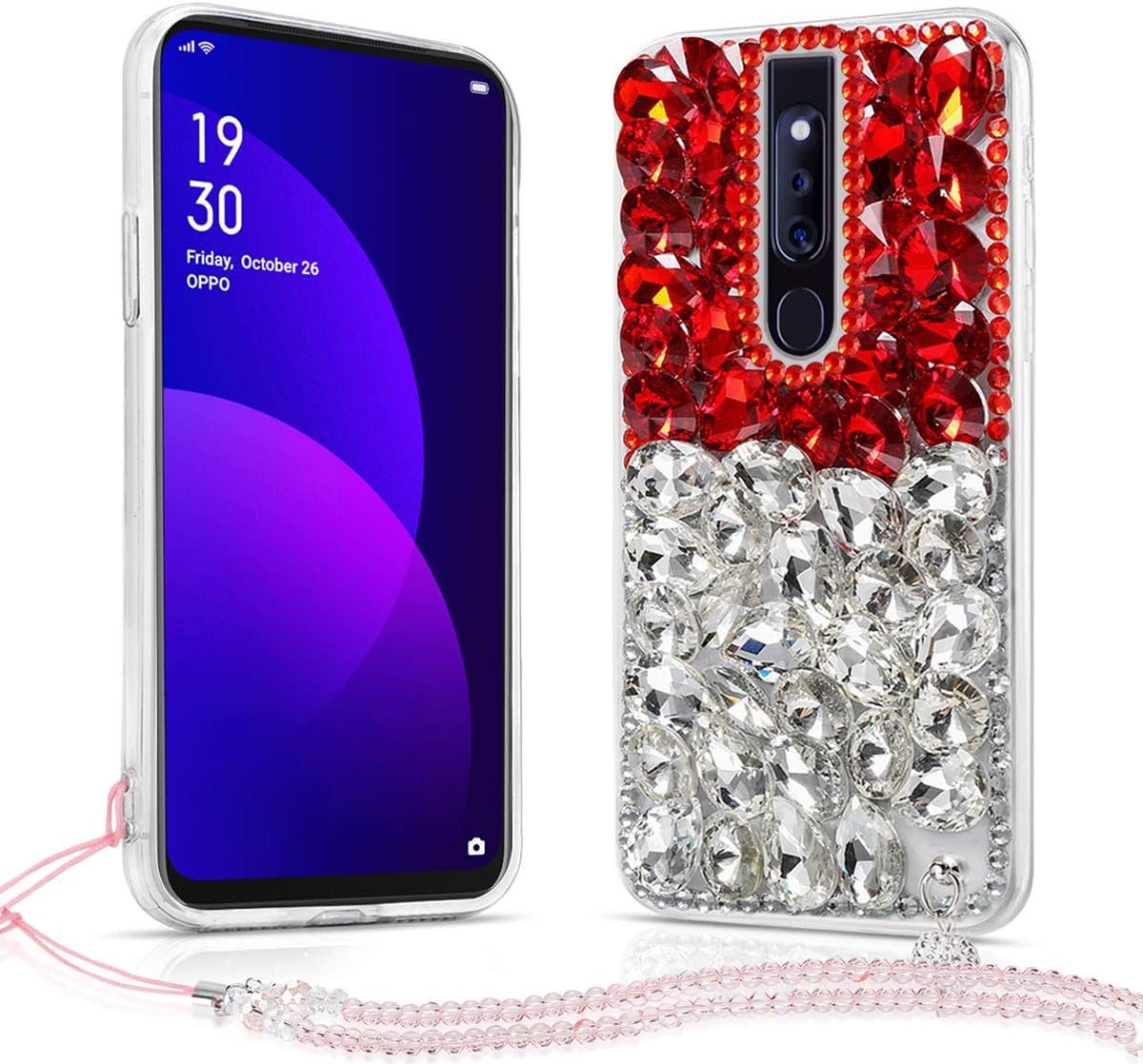 Compatible with Oppo F11 Pro Case, BasicStock Thin Slim Backcover Full Lens Protection Women Soft Case Back Cover for Oppo F11 Pro (Red+White)