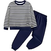 TALLWH Toddler Boy Clothes, 2-5 Years Long Sleeve Striped Pullover Sweatshirt & Solid Jogger Pants Set Baby Boy Outfits 2PCS