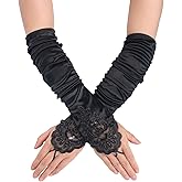 GHGMAO Long Fingerless Satin Gloves, Opera Tea Party Gloves for Women, Bridal Wedding Prom Long Glove Costume Accessories