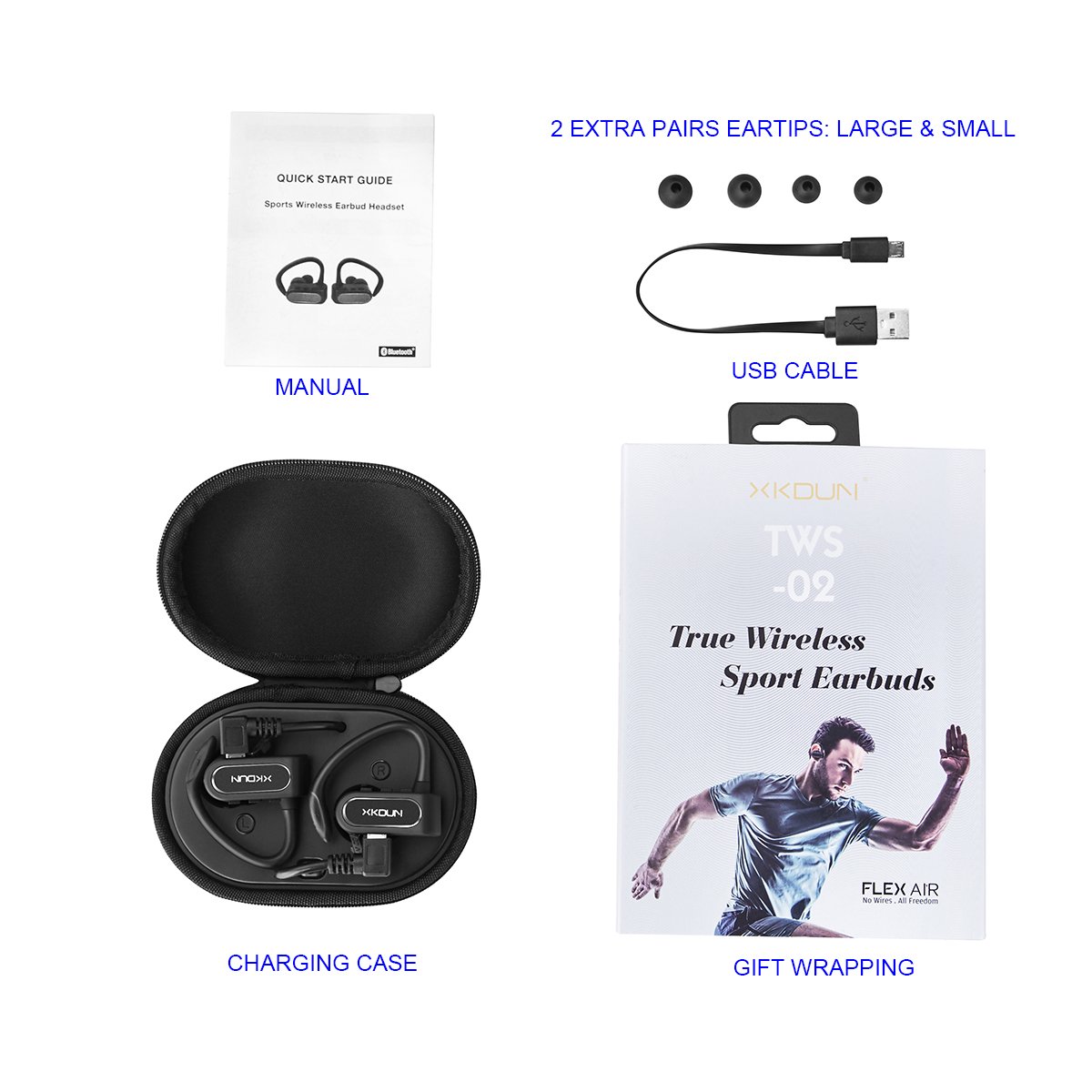 Amazon.com: XKDUN Sports Headphones Wireless Earbuds Anti Falling Off Bluetooth  Earphones for Exercise with Charging Case Sweatproof HD Stereo Sound in Ear  ...