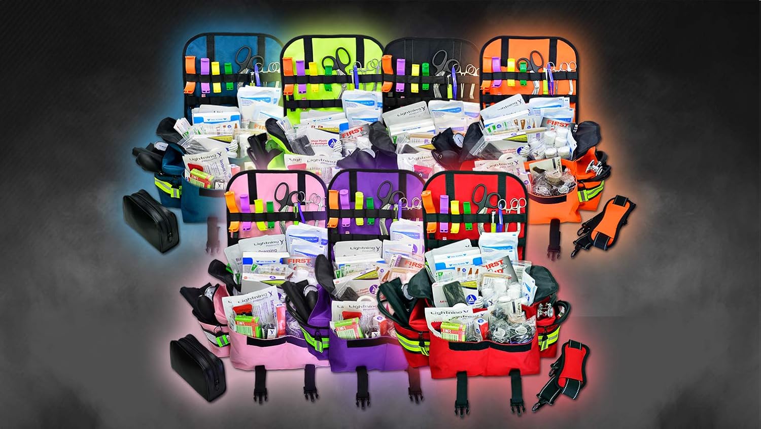 Lightning X Small First Responder EMT EMS Trauma Bag Stocked First Aid Fill Kit B (Fluorescent Yellow): Health & Personal Care