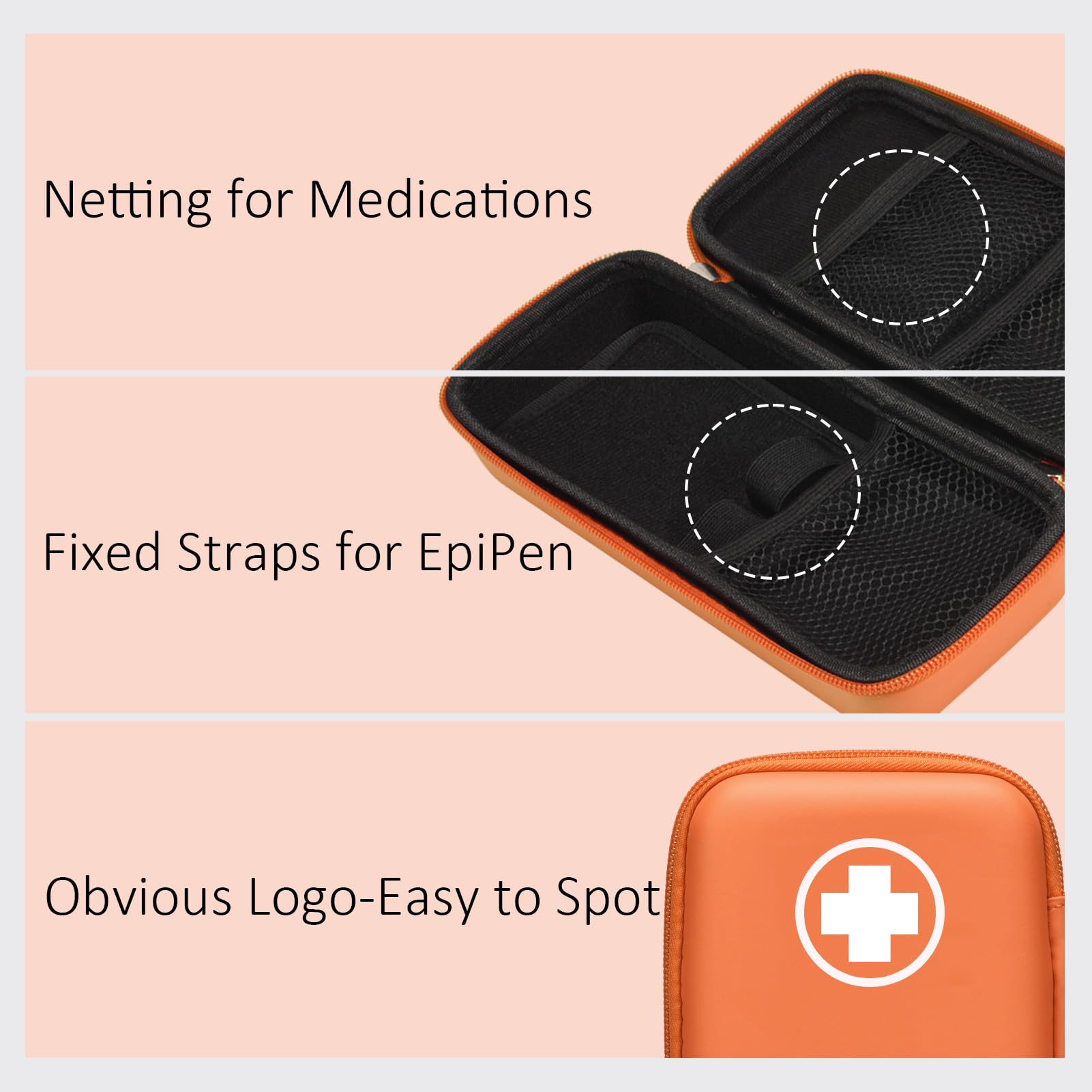 EpiPen Carry Case, Hard Emergency Medical Bag with Carabiner-for 2 EpiPens, Asthma Inhaler, Auvi-Q,Eye Drops,Anti-Histamine,Allergy Medication,Diabetes Travel Case for Adults (Large Size)