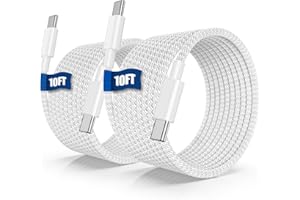 QGRHO USB C to C Fast Charger Cable 10ft, 60W Long Fast Charge Type C to C Charging Cord Wire for Apple iPhone 17 Pro Max/17 Air/16 Pro Max/15 Plus,iPad Pro 12.9/11 inch/Mini/Air 5/4th,MacBook,Samsung-White