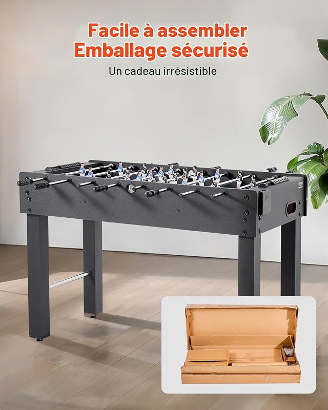Table de Baby-Foot de Taille Standard de 121,2 cm, Jeu Football de Table Intérieur, Kit Complet avec 2 Balles, Tableau de Score et 2 Porte-gobelets, pour Maison, Famille, Salle de Jeux, Bar
