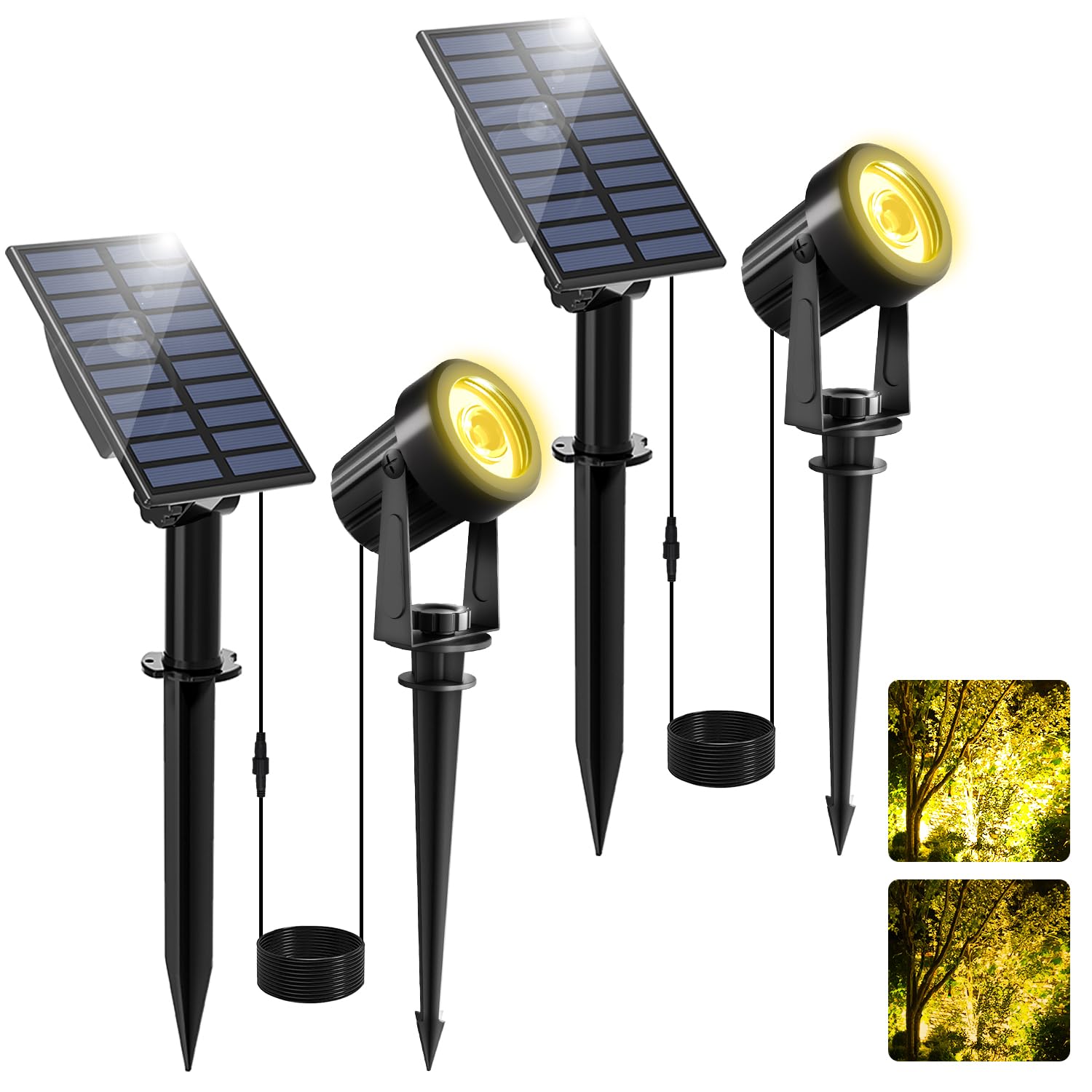 NATPOW Solar Spotlights Outdoor, 2 Packs Landscape Lights IP65 Waterproof Auto ON/Off Garden Uplighters for Pathway Yard Driveway Porch Walkway (3000K)