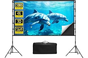 Projector Screen with Stand 120 Inch -Black Backing Outdoor Movie Screen - 25mm Sturdy Aluminum Frame Windproof - 4K HD Porta