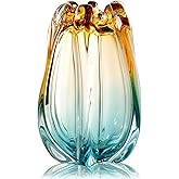 Hand Blown Glass Flower vases, Unique Glass vases, Wide Mouth vases, Small Modern Art Deco Glass vases for Home Living Room, Office, Table centerpieces, Bookshelves and Wedding Decorations