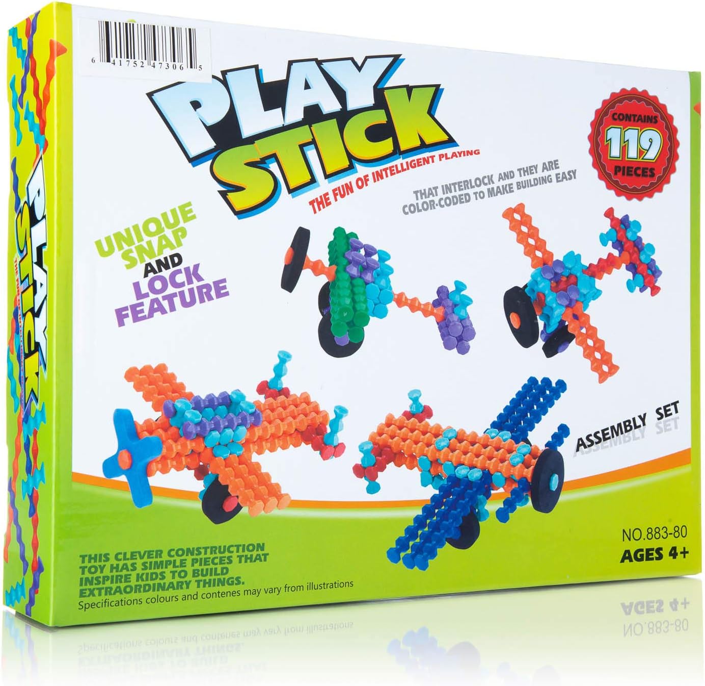Play-Stick Creative Blocks 119 Pcs - Building Sticks Assembly Starter Set Connect Stick Blocks Creative Educational Toys Make up Different Shapes by Children and Parents