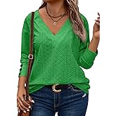 Eytino Plus Size Tops for Women Casual V Neck Long Sleeve Buttons Hollow Out Lace Embroidered Blouses Shirts(1X-5X)