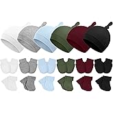 Cutecrop 6 Pcs Preemie Hats Mittens and Socks Set Cotton Preemie Cap Knotted Hat No Scratch Warm Terry Socks for Boys Girls