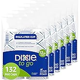 Dixie To Go Paper Coffee Cups, 12 oz, 132 ct, Disposable Insulated Paper Cups for On-The-Go Hot or Cold Beverages