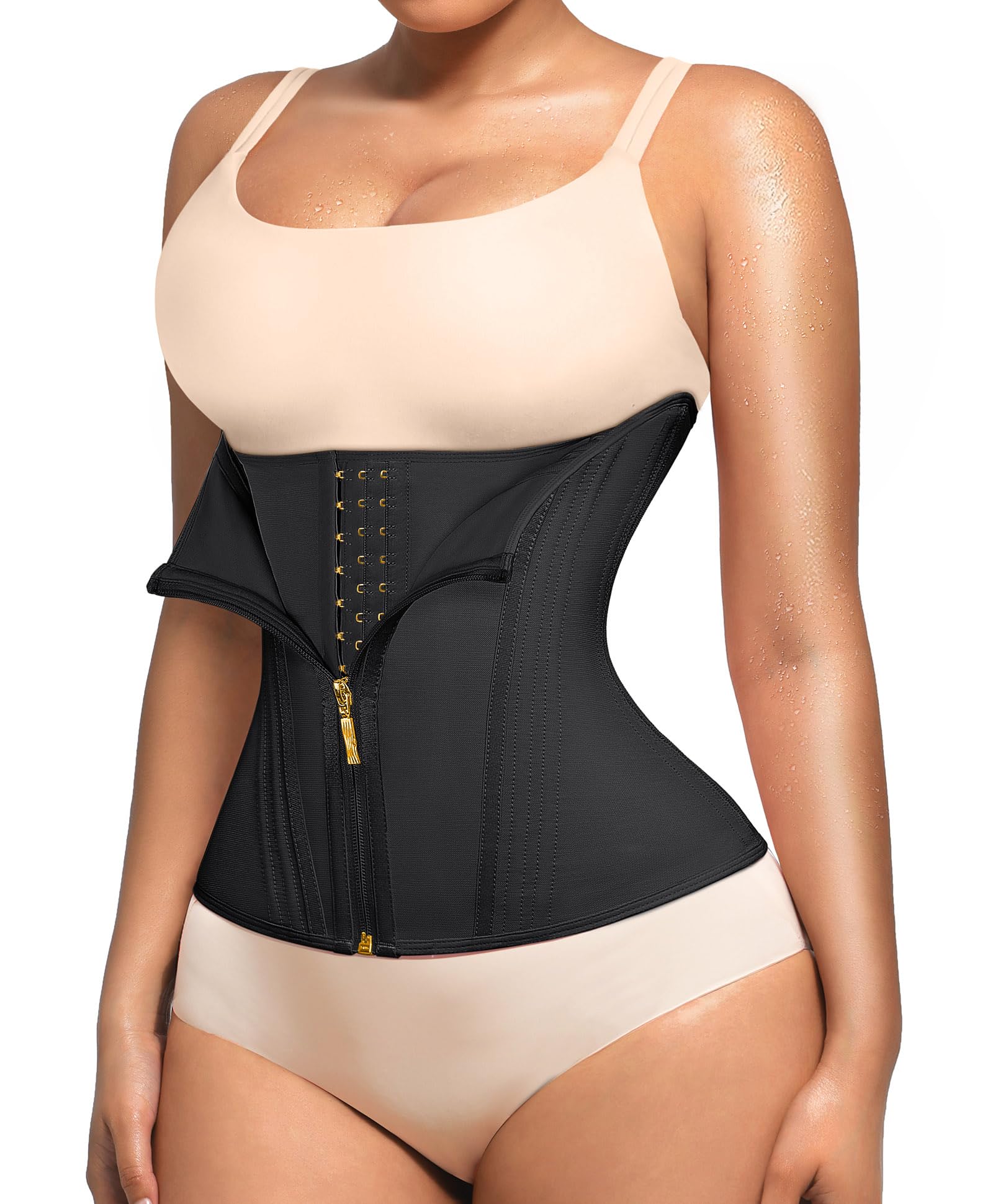 Photo 1 of Lover-Beauty Waist Trainer for Women Tummy Control Workout Waist Cincher Corset Shapewear Body Shaper Zipper and Hooks Black Medium