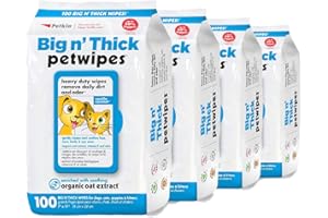 Petkin Pet Wipes for Dogs and Cats, 400 Wipes - Large Pet Wipes for Dogs and Cats - Cleans Ears, Face, Butt, Body and Eye Area - Convenient, Ideal for Home or Travel - 4 Packs of 100 Wipes