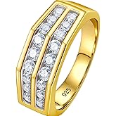 Heinlov D Color VVS1 Mens Moissanite Wedding Band 925 Sterling Silver Engagement Rings for Men Groom Eternity Pave Round Size 8-13