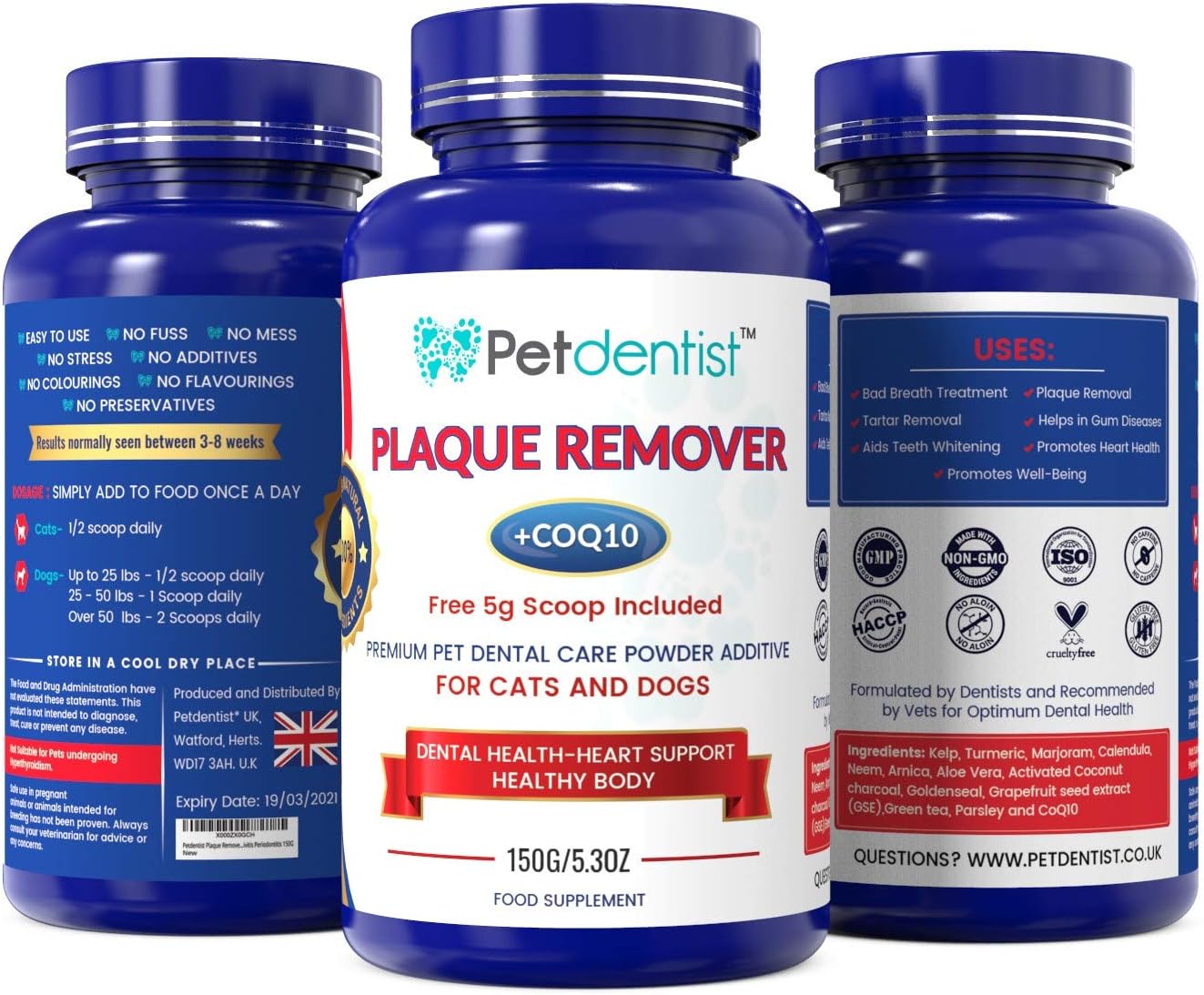 Petdentist Advanced Plaque Remover Powder for Dogs & Cats, Natural Tartar Control, White Teeth, Fresh Breath & Healthy Gums - Image 3
