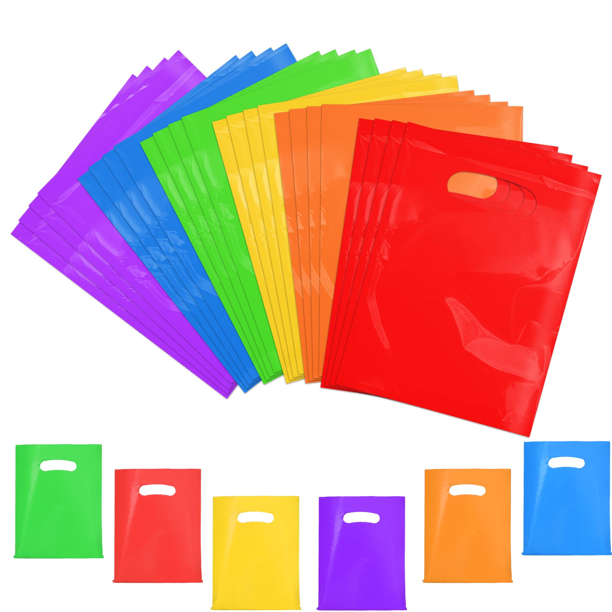 Photo 1 of VieFantaisie 24 PCS Plastic Party Favor Small Gift Bags, 6"x8" Goodie Bags for Kids, Candy Treat Pouches Bulk with Handle for Kids' Birthday Party, Thanksgiving, Christmas, Halloween, 6 Colors
