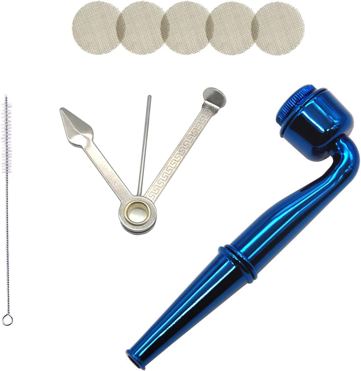 Elegant Mini Herbal Metal Pipe Detachable Pipe for Herb Leaves with 3-in-1 Stainless Steel Cleaning Tool, Mesh Screen Filters Nylon Wool Brush Tool (Blue) Good Easter, Birthday, Father’s Day Gift
