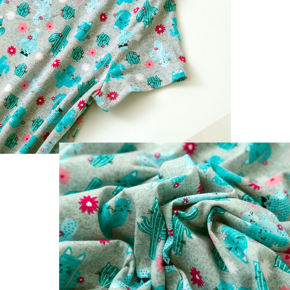 ENJOYNIGHT Womens\' Short Sleeve Nightgown Print Sleep Dress Cute Sleepwear (Large, Cactus-Cat)