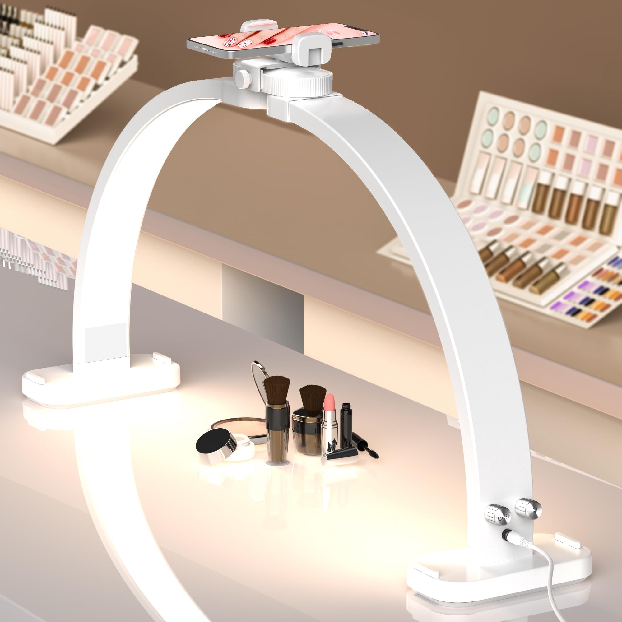 Photo 1 of ****MISSIN PHONE HOLDER AND POWER CABLE****** Upgrade 31" Wide-Body Large Half Moon Light for Nail Desk with Phone Holder for Nail Lamp, Foldable Arch Moon Light Tech Perfect for Professional Manicure (Large White)