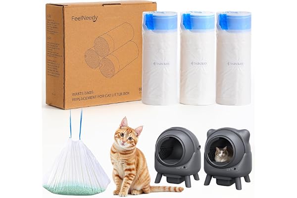 FeelNeedy Cat Litter Box Liners, 60 Count Heavy Duty Drawstring Cat Litter Receptacles Bags for FeelNeedy S20-A Automatic Cat